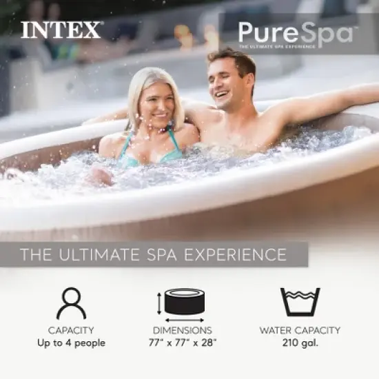 INTEX 28425EP PureSpa Bubble Massage Spa Set: Includes Energy Efficient Spa Cover &ndash; 120 Bubble Jets &ndash; 4 Person Capacity &ndash; 77" x 28" image {1}