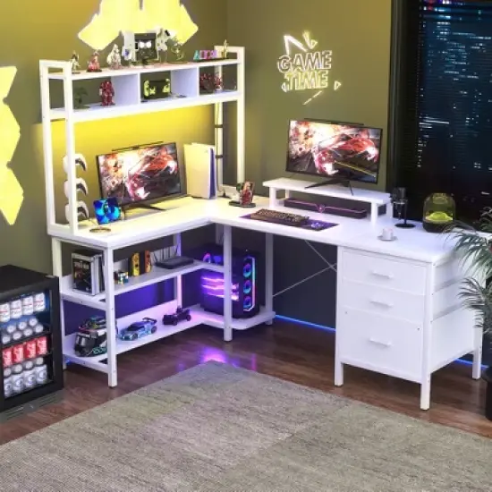 Aheaplus L Shaped Computer Desk, Gaming Desk with Hutch image {11}