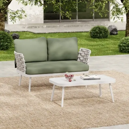 Christopher Knight Home Barbara Modern Outdoor Metal Coffee Table and Upholstered Lovesear Set image {12}