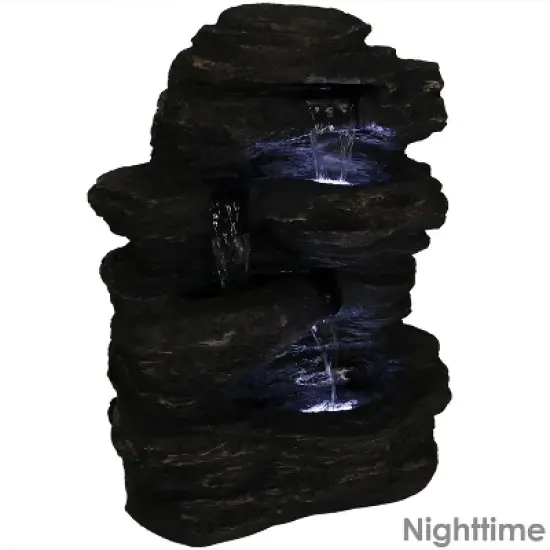 Sunnydaze 24"H Electric Polystone Rock Falls Waterfall Outdoor Water Fountain with LED Lights image {2}