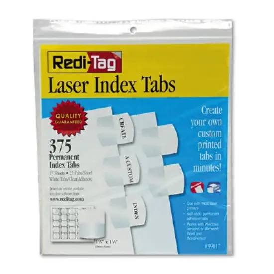 Redi-Tag Laser Printable Index Tabs, 1/5-Cut, White, 1.13" Wide, 375/Pack image {2}