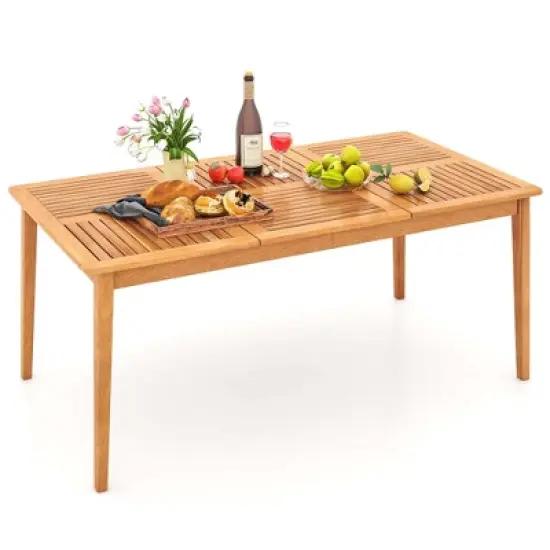 Costway 6-Person Outdoor Acacia Wood Dining Table with 1.96" Umbrella Hole Rectangular image {10}