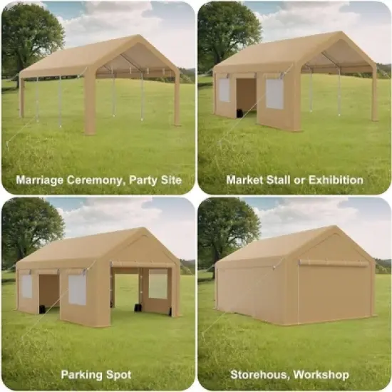 Garvee 13x20ft Carport -Portable Upgraded Garage，Heavy Duty Carport with 4 Roll-up Doors & 4 Ventilated Windows image {3}