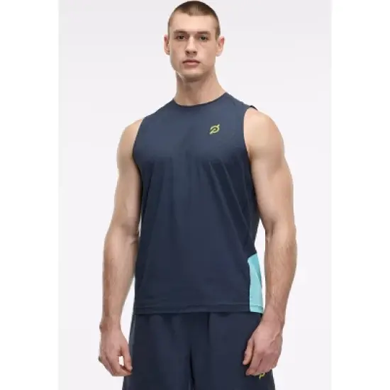 Peloton Men's Grid Jacquard Colorblock Tank, Blue Nights image {5}