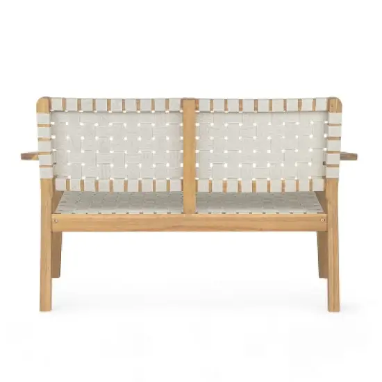 Christopher Knight Home Adkins Patio Rustic Woven Rope Acacia Wood Loveseat image {4}