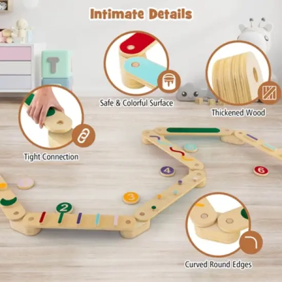 Costway Wooden Balance Beam w/ Stepping Stones Balance Board Toy Playset for 1+ Toddlers image {4}