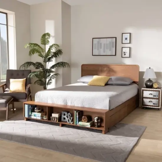 4 Drawer Vita Modern Transitional Wood Platform Storage Bed Walnut/Brown - Baxton Studio image {8}