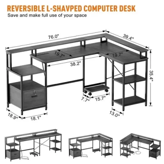 L Shaped Desk - 76" L Shaped Gaming Desk image {1}
