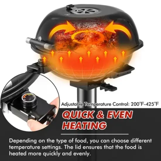 Costway Portable 1600W Electric BBQ Grill with Temperature Control & Grease Collector Red/Black image {6}