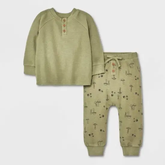 Grayson Collective Baby Boys' Ponte Henley Top & Jogger Pants Set - Olive Green image {6}