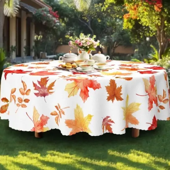 LOVEVOOK Maple Leaves Tablecloth, Round Fall Tablecloth, Pumpkin Table Cloth, Autumn Harvest for Christmas, Holiday, Thanksgiving Decor image {8}