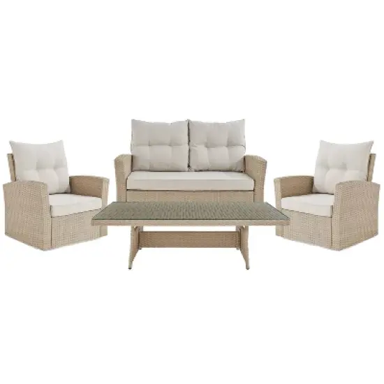 Canaan 4pc All Weather Wicker Outdoor Seating Set Cream - Alaterre Furniture image {9}