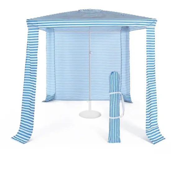 Costway 6.6' x 6.6' Foldable Beach Cabana Easy-Setup Beach Canopy W/ Carry Bag Navy\Blue image {10}