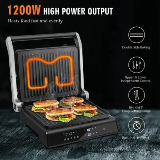Costway Electric Panini Press Grill 1200W Sandwich Maker with Independent Temperature Control & Removable Drip Tray image {5}