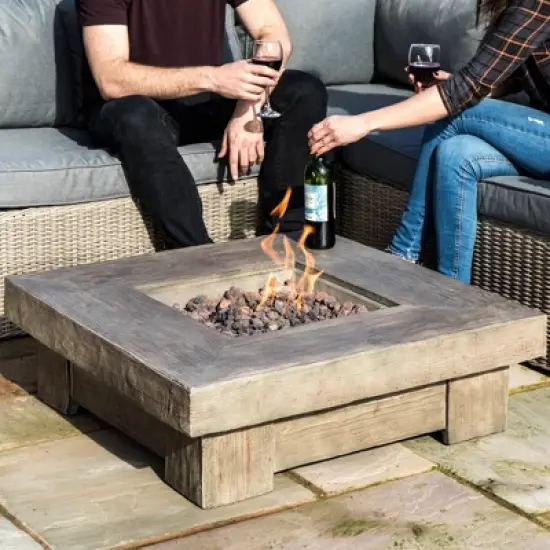 Square Propane Fire Pit with Wood Like Finish - Gray - Teamson Home image {3}