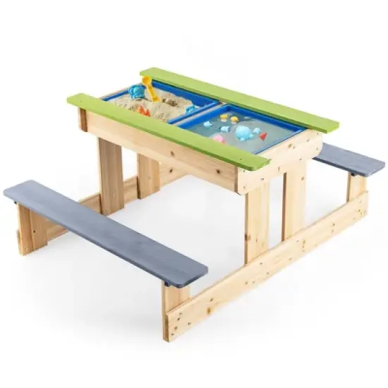 Costway 3-in-1 Kids Picnic Table Outdoor Wooden Water Sand Table w/ Play Boxes image {10}
