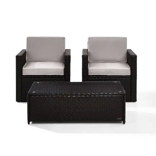 Palm Harbor 3pc All-Weather Wicker Patio Seating Set - Gray Cushions - Crosley image {1}