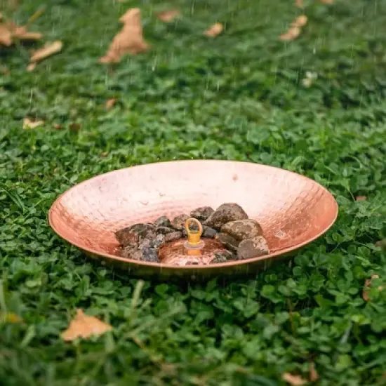 Marrgon 11" Copper Anchoring Basin - Hammered Metal Bowl for Rain Chain Downspouts image {4}