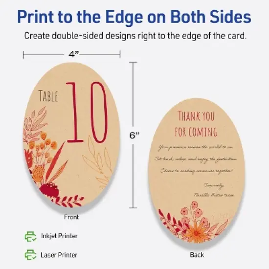 Avery Printable Oval Flat Cards, Sure Feed Technology, 4" x 6", Matte Kraft Brown Cardstock, Print-to-The-Edge, Laser/Inkjet Printable, 100 Total image {5}