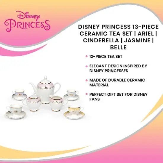 Ukonic Disney Princess 13-Piece Ceramic Tea Set | Ariel, Cinderella, Jasmine, Belle image {6}
