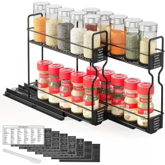 Pull Out Spice Rack Organizer(no jars included) for Cabinet,with Labels,2 Drawers 2-Tier image {8}