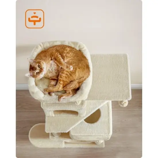 61"/75.2"H Cat Tree Cat Tower for Indoor Cats, Plush Multi-Level Cat Condo with Scratching Posts, Perches, Caves, Hammock image {4}