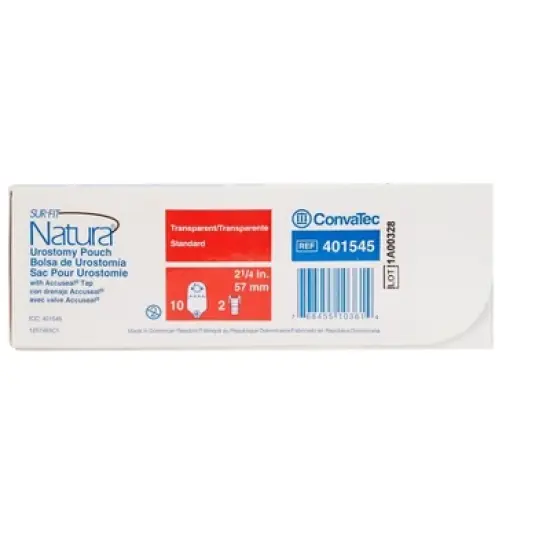 Convatec 401545 Sur-Fit Natura Urostomy Pouch Two-Piece System 10 in. With Valve 2 1/4 in. Flange Transparent (Box of 10) image {2}