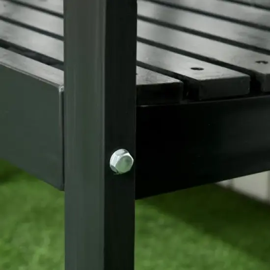 Outsunny Three-Seater Outdoor Patio Bench, Three-Person Wooden Bench with Wingback Backrest and Armrests, Slatted Seat image {5}