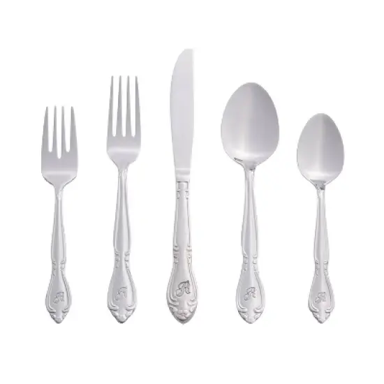 RiverRidge Rose Flatware 46pc Monogrammed Stainless Steel Silverware Set for 8 image {21}