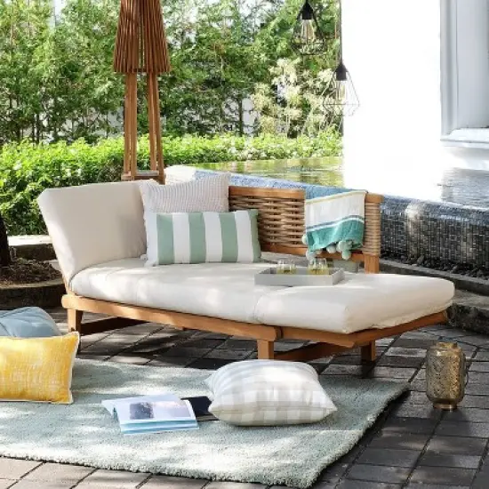 Cambridge Casual Auburn Teak & Wicker Outdoor Patio Daybed with Cushion Brown/Beige image {2}