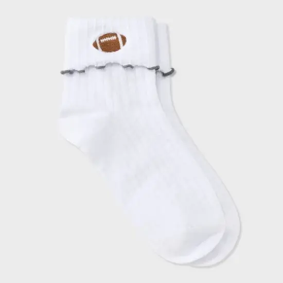 Women's Game Day Embroidered Football Pointelle Bobby Socks with Lettuce Edge Cuff - Wild Fable&trade; image {7}