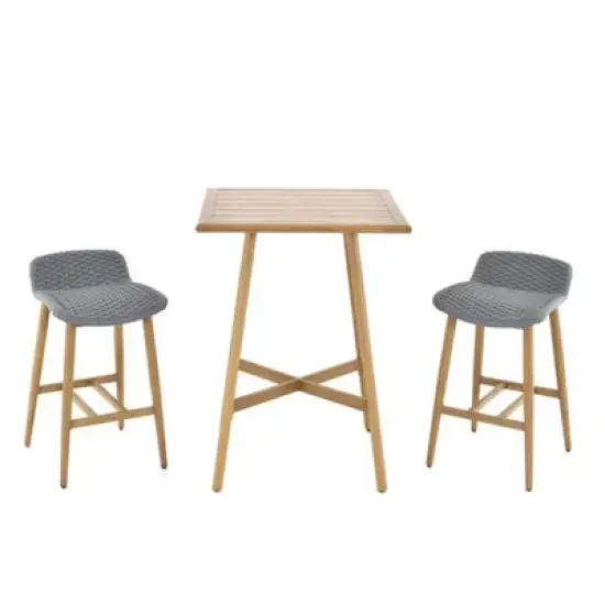 Solid Wood Counter Height Bistro Set X Base Table & Cord Cushioned Stools for Patio image {12}