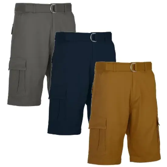 BLU ROCK Men's 3-Pack Cotton Flex Stretch Cargo Shorts With Belt image {12}