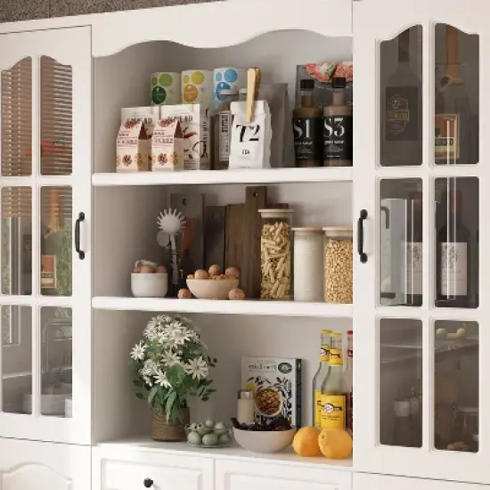 Famapy Modular Storage Cabinet Elegant White Pantry Bookshelf Multifunctional Tempered Glass Cabinet image {8}