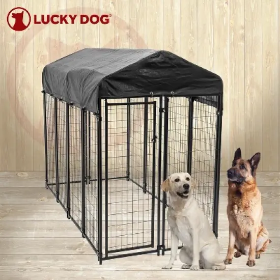 Lucky Dog 8' x 4' x 6' Uptown Large Outdoor Kennel Secure Welded Wire Fenced Playpen Crate with Waterproof Cover for Medium or Large Dogs, Black image {4}
