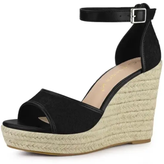 Allegra K Women's Lace Platform Espadrilles Wedge Heels Sandals image {6}