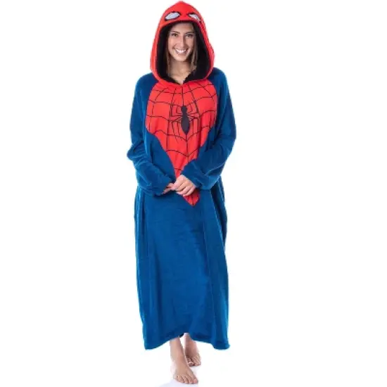 Marvel Mens' Spider-Man Logo Hooded Costume Pullover Pajama Outfit Blue image {4}