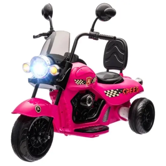 Qaba Electric Motorcycle for Kids, 3 Wheel 6V Battery Powered Motorbike w/ Headlights, Music, Forward & Reverse, Pink image {3}