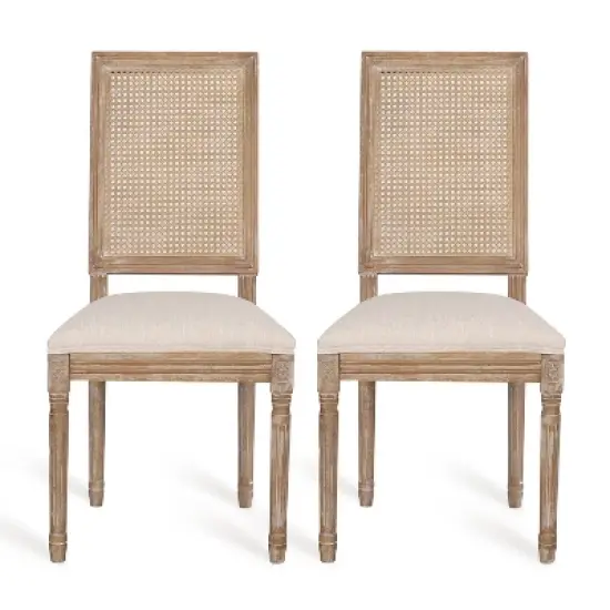 Christopher Knight Home Brownell French Country Fabric Upholstered Wood and Cane Dining Chairs (Set of 2) image {8}