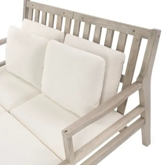 Outdoor Patio Acacia Wood Double Daybed Sunbed with Four Pillows image {13}