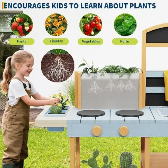Mud Kitchen for Kids Outdoor - Cooking Set with Sink & Faucet, 7-Piece Stainless Steel Utensils, Chalkboard - Montessori Sensory Toys for Ages 3+ image {6}