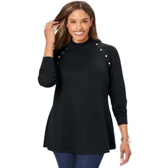 Jessica London Women&rsquo;s Plus Size Gold Button Mockneck Sweater image {6}
