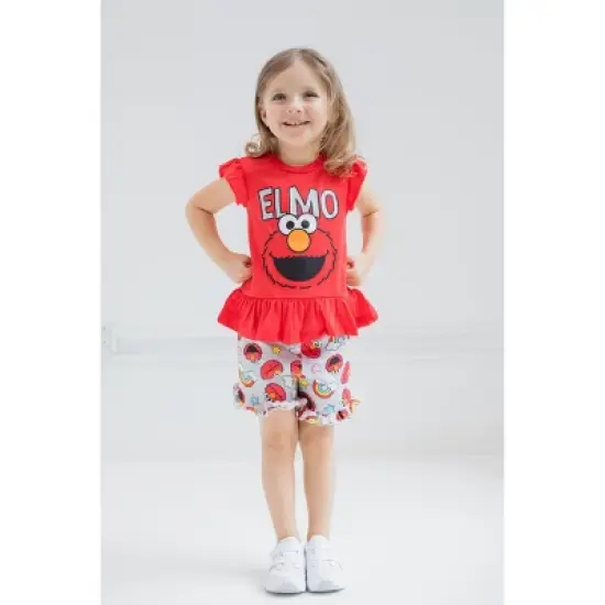 Sesame Street Elmo Girls T-Shirt and French Terry Shorts Outfit Set Little Kid image {1}