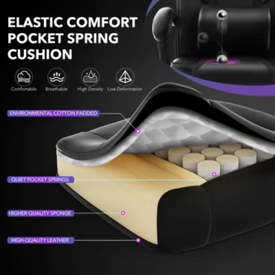 Big and Tall Office Chair, High Back Leather Gaming Chair with Footrest, Ergonomic Computer Chair w/Lumbar Support & Headrest, 360&deg; Swivel Base image {6}