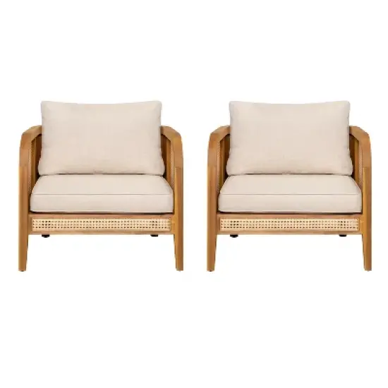 Christopher Knight Home Maciej Patio Rustic Acacia Wood Upholstered Club Chair with Rattan-Wrapped Frame, Teak/Beige image {1}