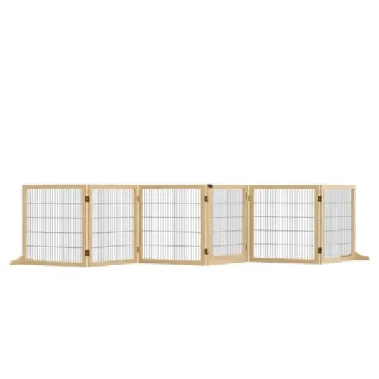 PawHut Wooden Dog Gate, 6-Panel Foldable Freestanding Pet Safety Barrier with Support Feet for House, Doorway, Stairs, Small and Medium Dogs image {6}