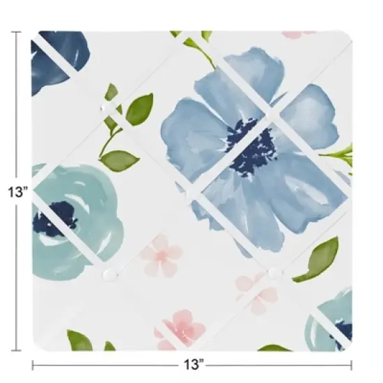 Sweet Jojo Designs Girl Fabric Photo Memo Board Watercolor Floral Blue Pink and White image {2}