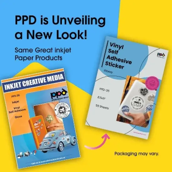PPD Glossy Vinyl Sticker Paper 8.5x11" 50 sheets for Inkjet Printers image {1}