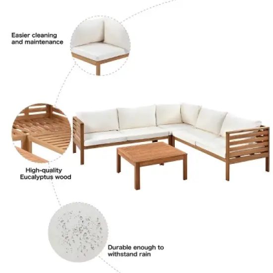 Outdoor L-Shaped Sectional Sofa, Acacia Wood Patio Couch Set with Cushions and Coffee Table, Corner Garden Sofa &ndash; Cuddlewood image {4}