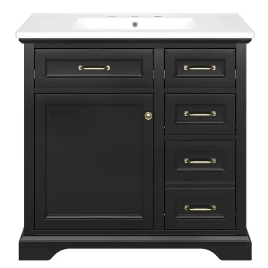 Christopher Knight Home Timeus 36" Modern Bathroom Vanity with Ceramic Sink, Drawers image {3}